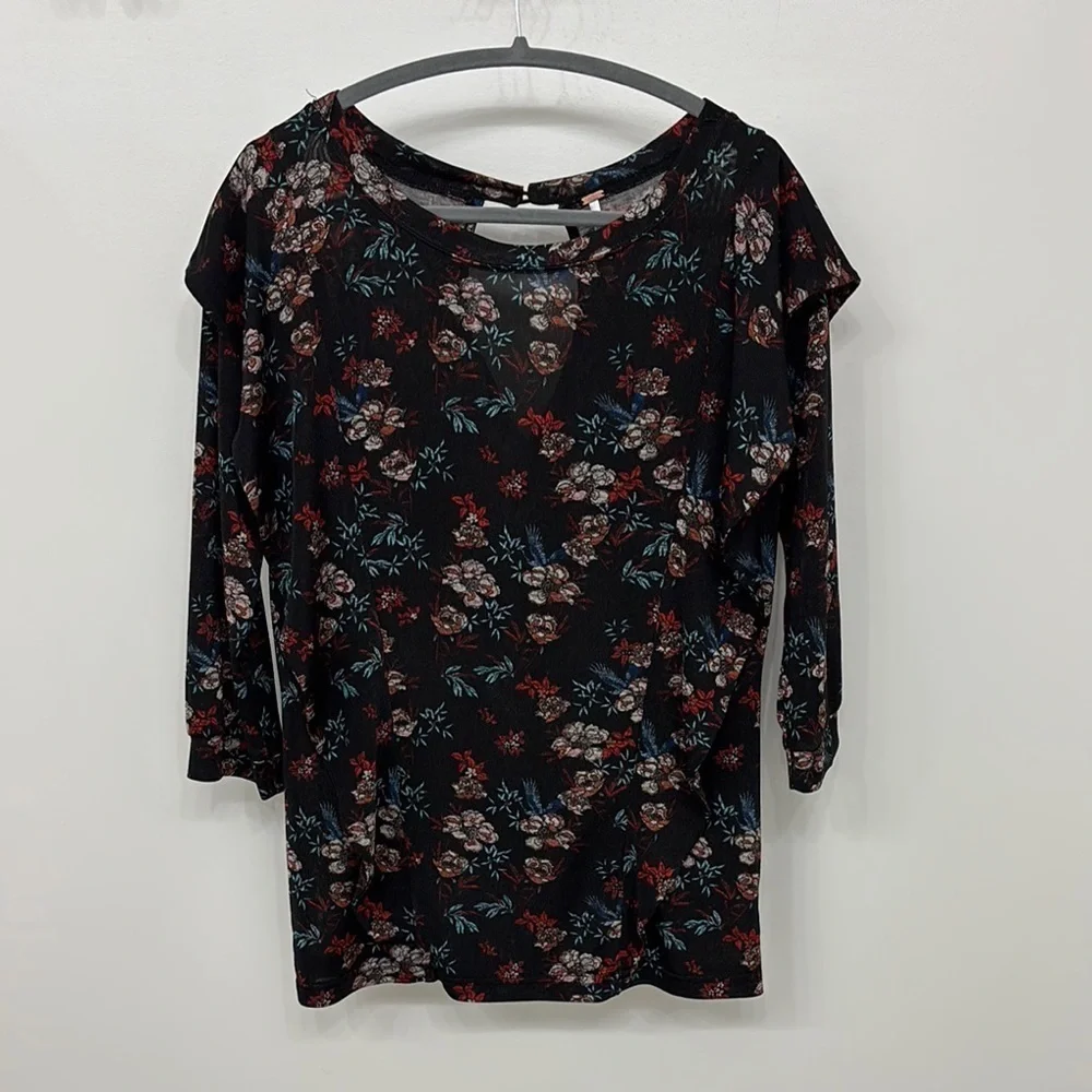 Free People Dock Street Black and Red Floral Top Shirt big florals
